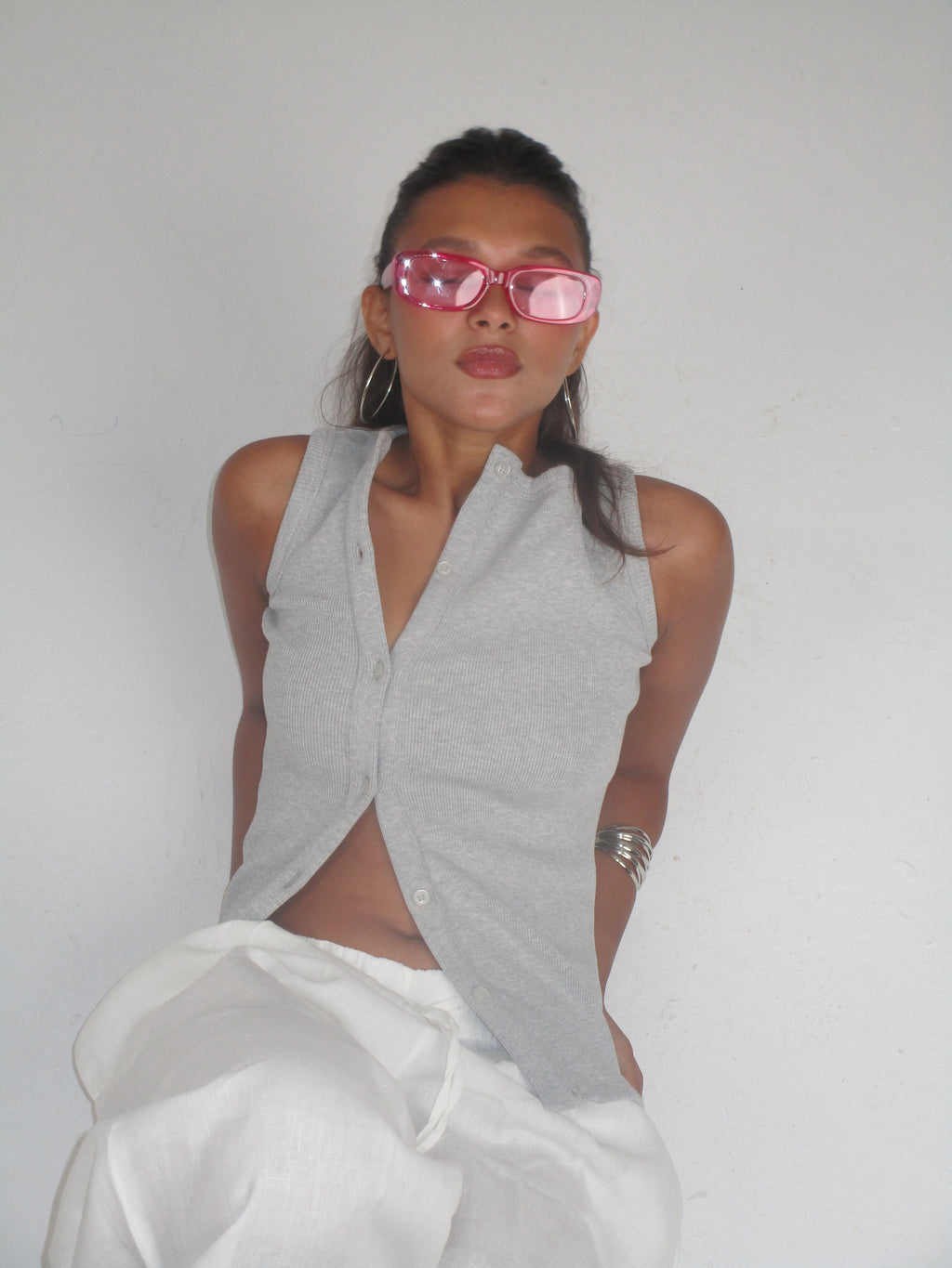 Asymmetrical Ribbed Tank Top Grey
