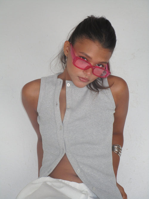 Asymmetrical Ribbed Tank Top Grey