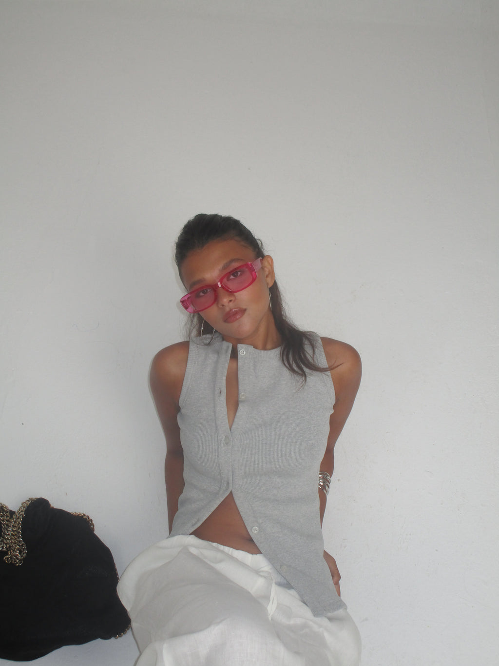 Asymmetrical Ribbed Tank Top Grey